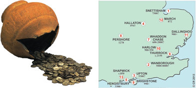 Celtic coins in a pot & a map